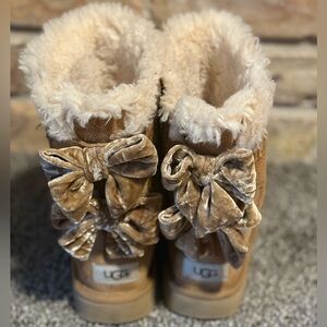 BAILEY BOW CRUSHED VELVET CHESTNUT UGG BOOTS.